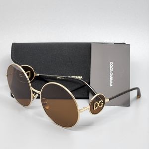 Dolce & Gabbana Gold Brown Fashion Round Sunglasses